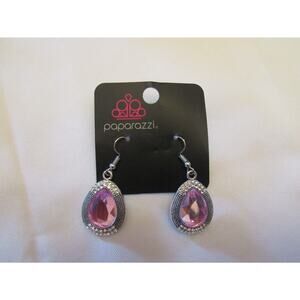 Paparazzi Pink Gem Rhinestone Teardrop Dangly Earrings Boho‎ Sparkle Festive